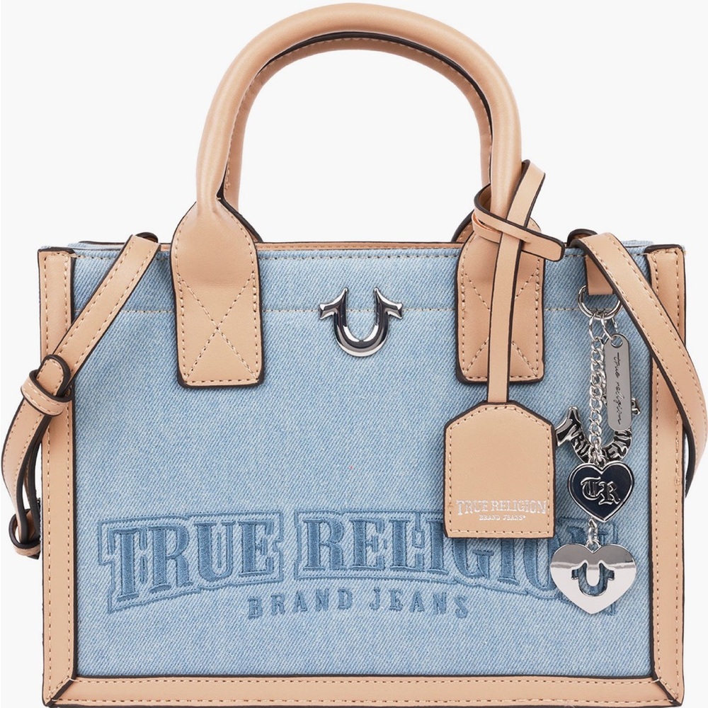 True Religion Denim and Tan bombe Satchel